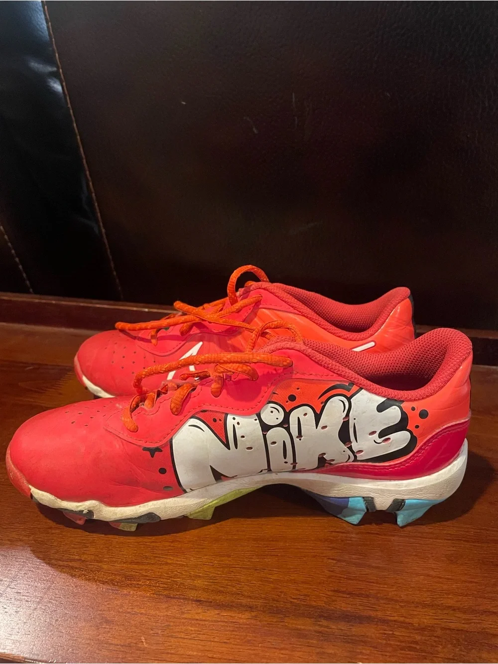 Nike Kids Bright Red and Orange Baseball/Softball Cleats